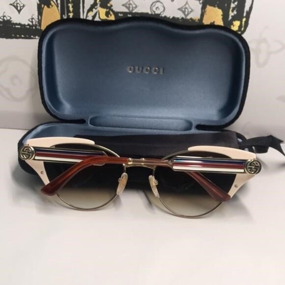 New Authentic Gucci GG0522S 005 Cat-Eye Sunglasses Ivory Brown Gradient - Picture 3 of 12